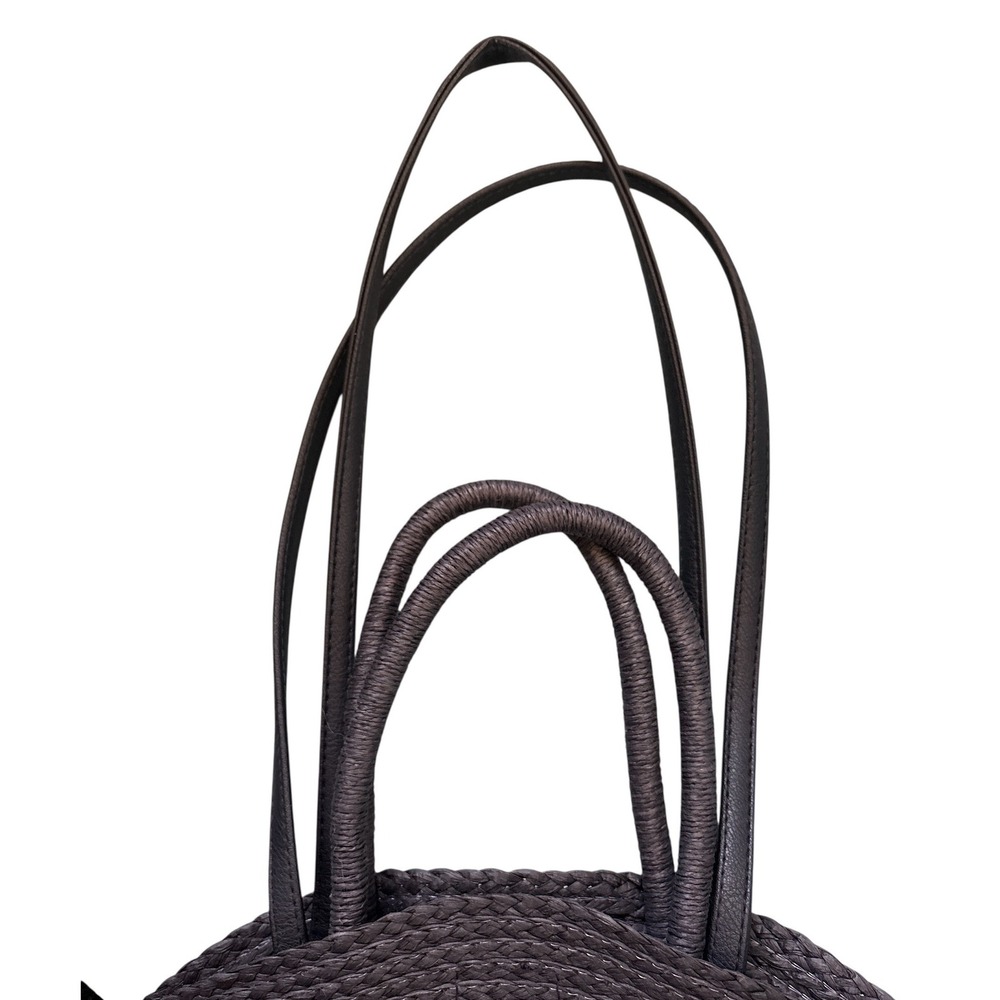 Round Circle Straw Beach Tote Bag, Black, Vacation Travel Oversized Minimalist - Picture 3 of 4
